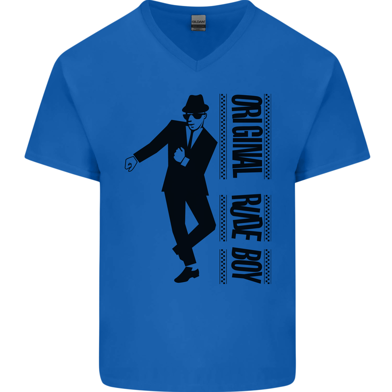 Original Rude Boy 2Tone 2 Tone SKA Mens V-Neck Cotton T-Shirt Royal Blue