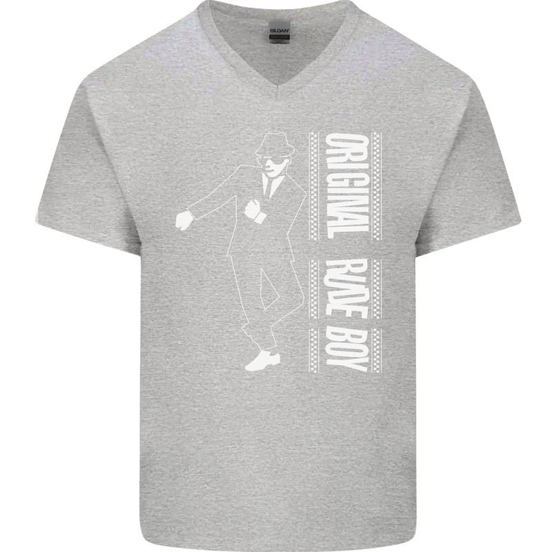 Original Rude Boy 2Tone 2 Tone SKA Mens V-Neck Cotton T-Shirt Sports Grey