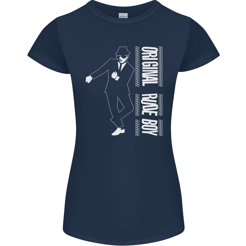 Original Rude Boy 2Tone 2 Tone SKA Womens Petite Cut T-Shirt Navy Blue