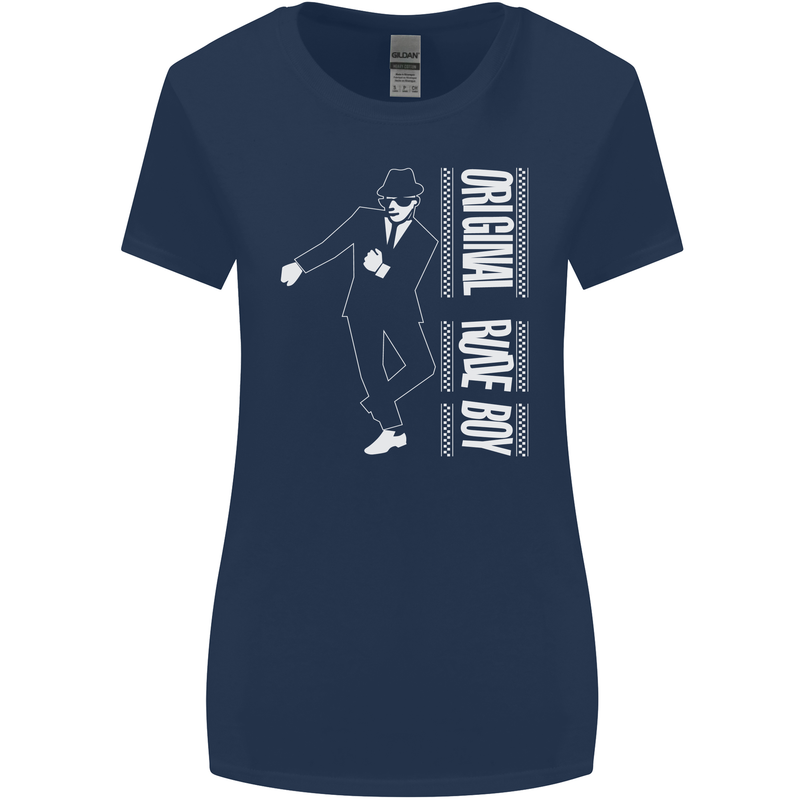 Original Rude Boy 2Tone 2 Tone SKA Womens Wider Cut T-Shirt Navy Blue