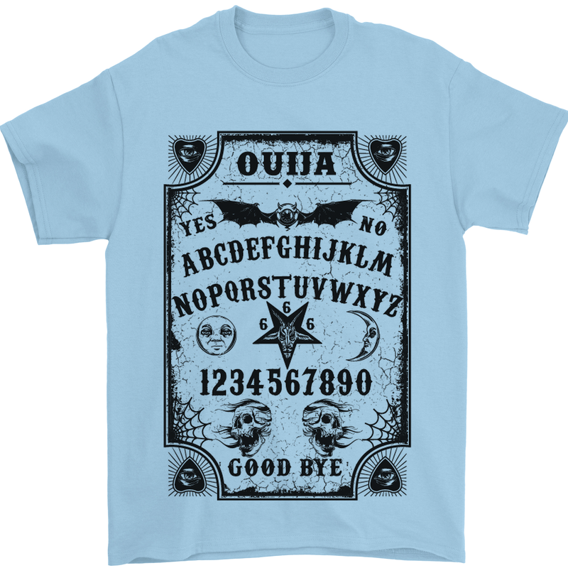 Ouija Board Voodoo Demons Spirits Halloween Mens T-Shirt Cotton Gildan Light Blue
