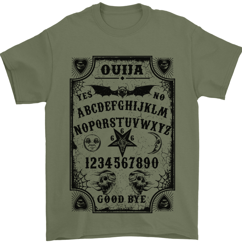 Ouija Board Voodoo Demons Spirits Halloween Mens T-Shirt Cotton Gildan Military Green
