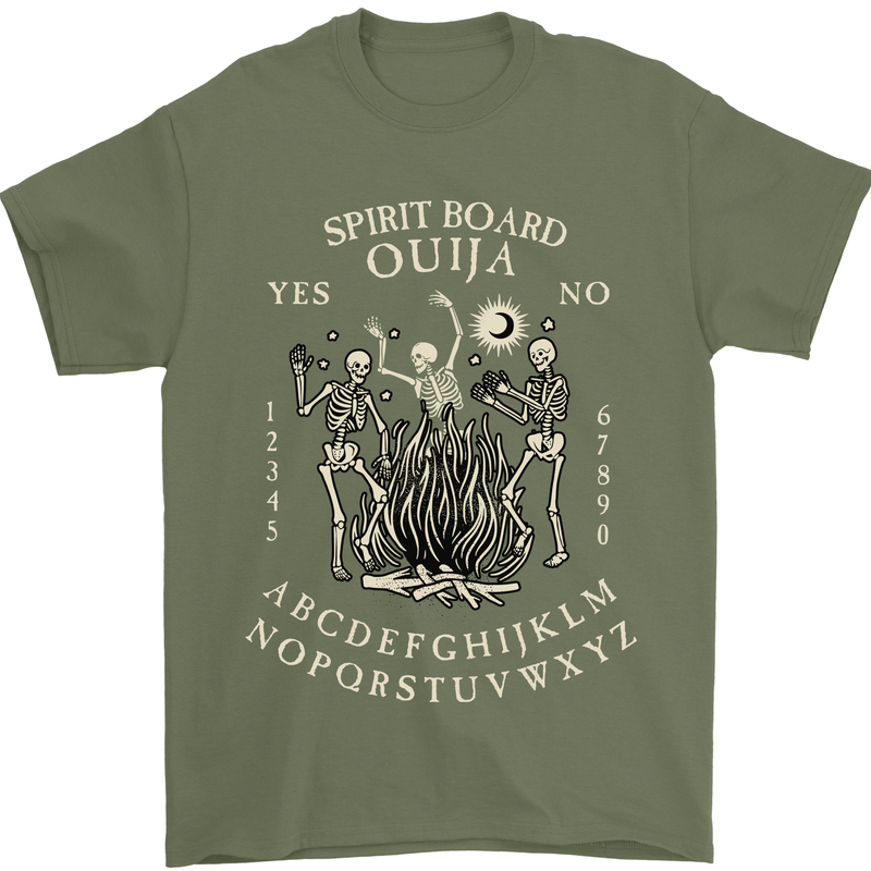 Ouija Spirit Board Halloween Demons Ghosts Mens T-Shirt Cotton Gildan Military Green
