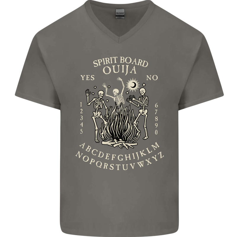 Ouija Spirit Board Halloween Demons Ghosts Mens V-Neck Cotton T-Shirt Charcoal