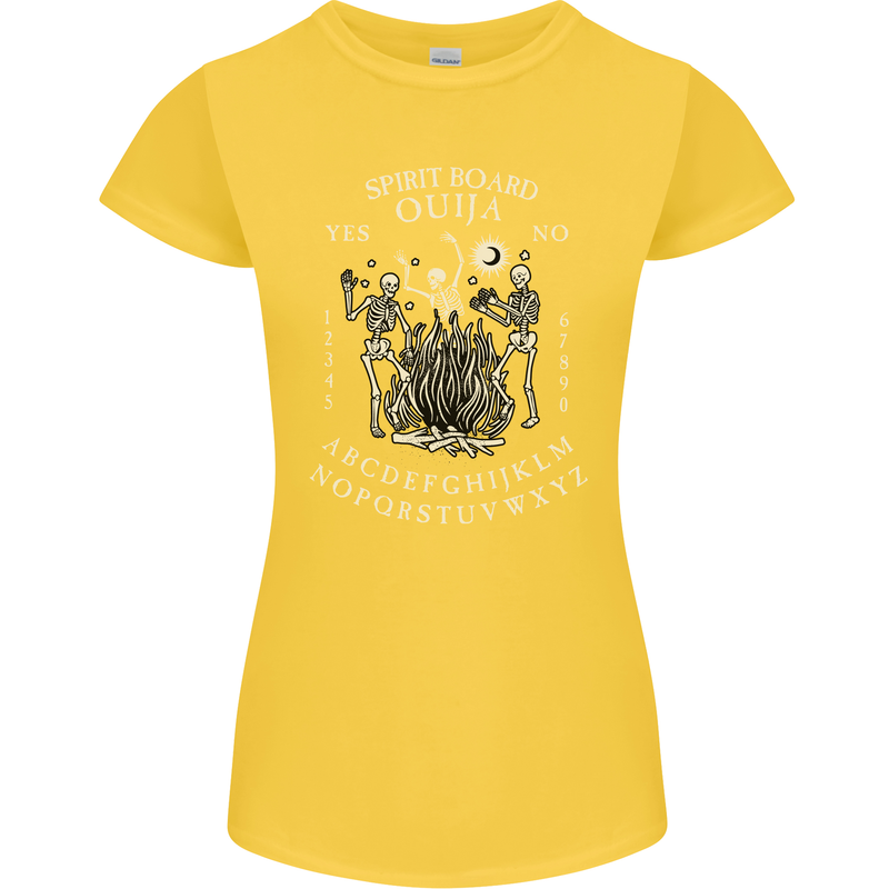 Ouija Spirit Board Halloween Demons Ghosts Womens Petite Cut T-Shirt Yellow