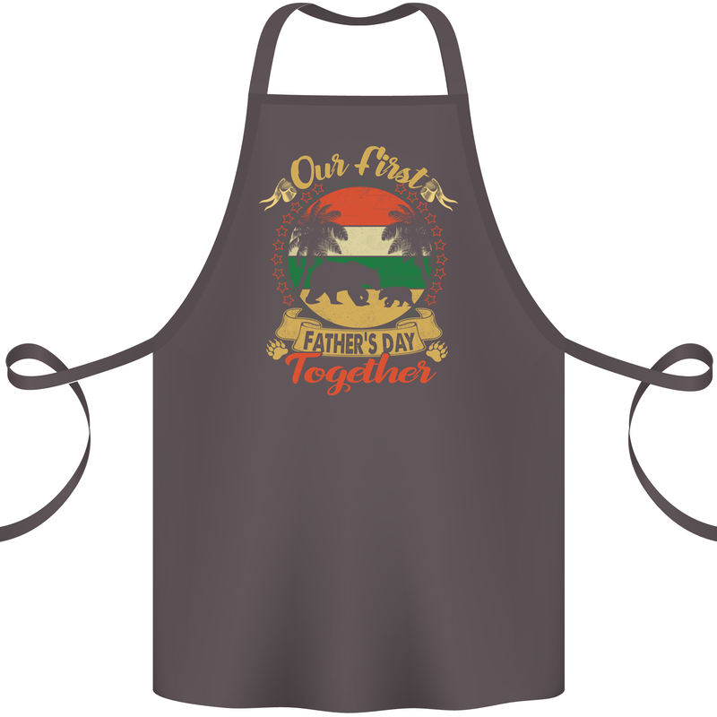 Our First Fathers Day Funny Bear Cub Cotton Apron 100% Organic Dark Grey