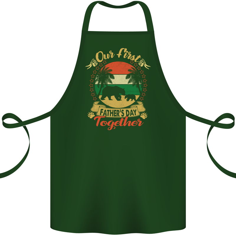 Our First Fathers Day Funny Bear Cub Cotton Apron 100% Organic Forest Green