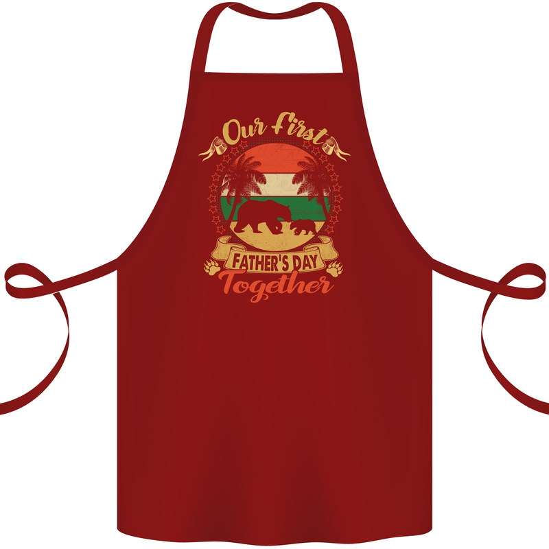 Our First Fathers Day Funny Bear Cub Cotton Apron 100% Organic Maroon