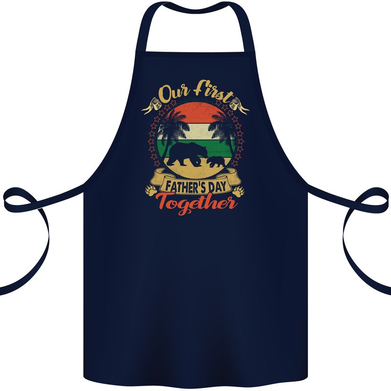 Our First Fathers Day Funny Bear Cub Cotton Apron 100% Organic Navy Blue