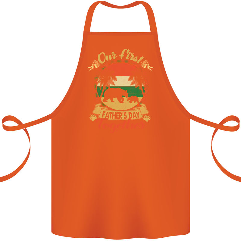 Our First Fathers Day Funny Bear Cub Cotton Apron 100% Organic Orange