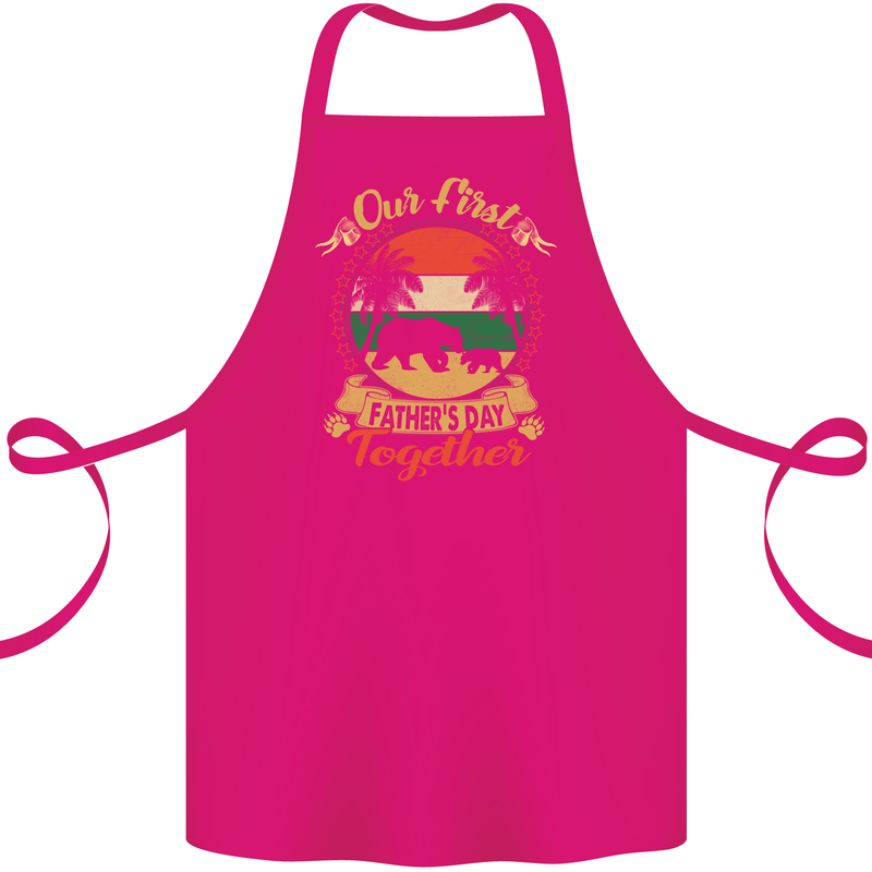Our First Fathers Day Funny Bear Cub Cotton Apron 100% Organic Pink