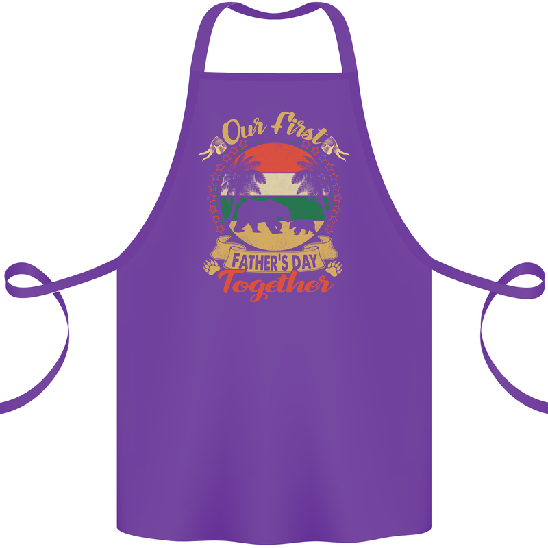 Our First Fathers Day Funny Bear Cub Cotton Apron 100% Organic Purple