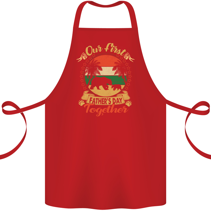 Our First Fathers Day Funny Bear Cub Cotton Apron 100% Organic Red