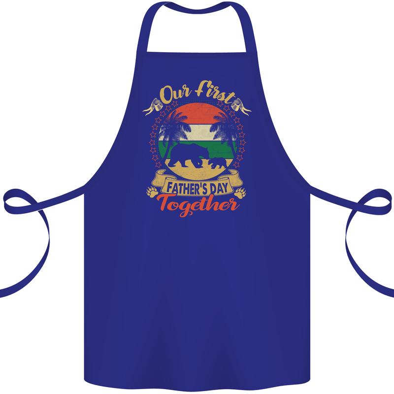 Our First Fathers Day Funny Bear Cub Cotton Apron 100% Organic Royal Blue
