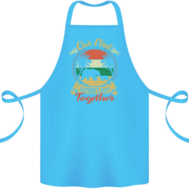 Our First Fathers Day Funny Bear Cub Cotton Apron 100% Organic Turquoise