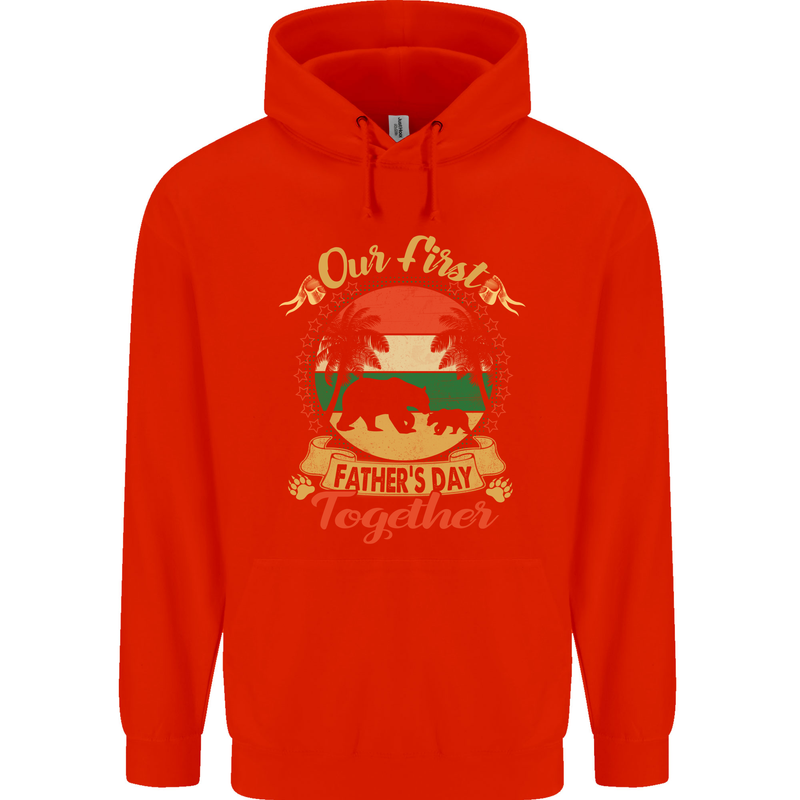 Our First Fathers Day Funny Bear Cub Mens 80% Cotton Hoodie Bright Red