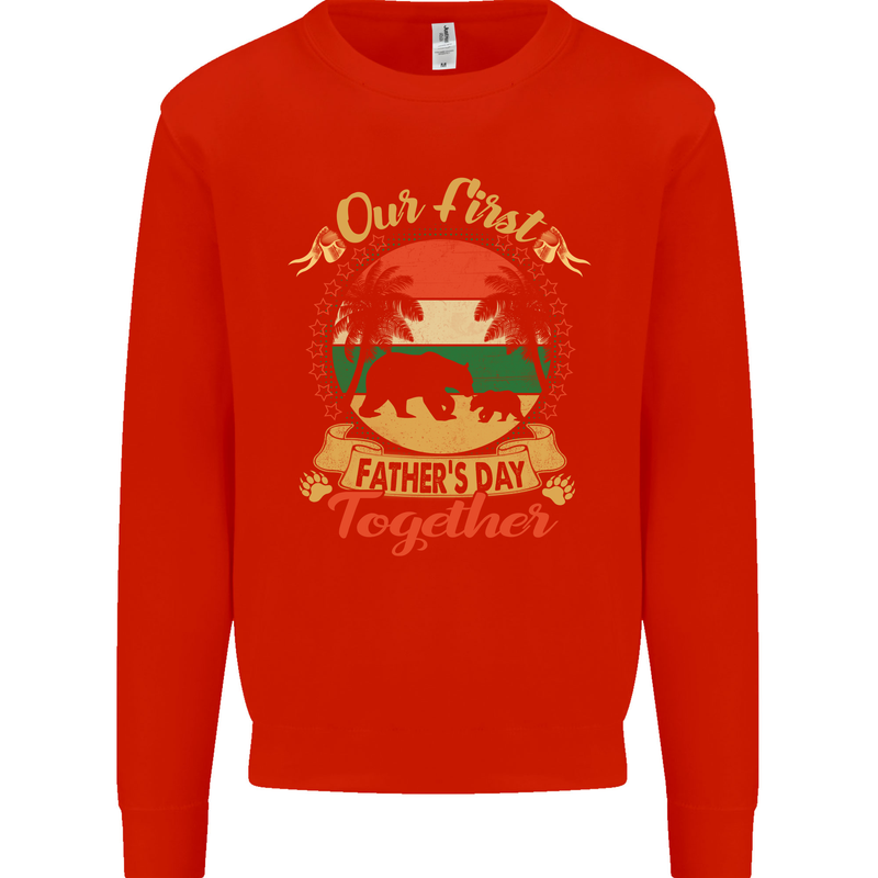 Our First Fathers Day Funny Bear Cub Mens Sweatshirt Jumper Bright Red