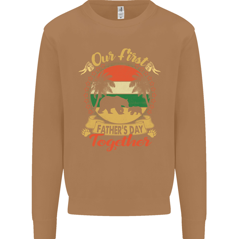 Our First Fathers Day Funny Bear Cub Mens Sweatshirt Jumper Caramel Latte
