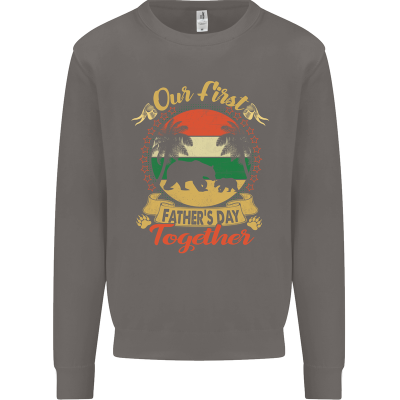 Our First Fathers Day Funny Bear Cub Mens Sweatshirt Jumper Charcoal