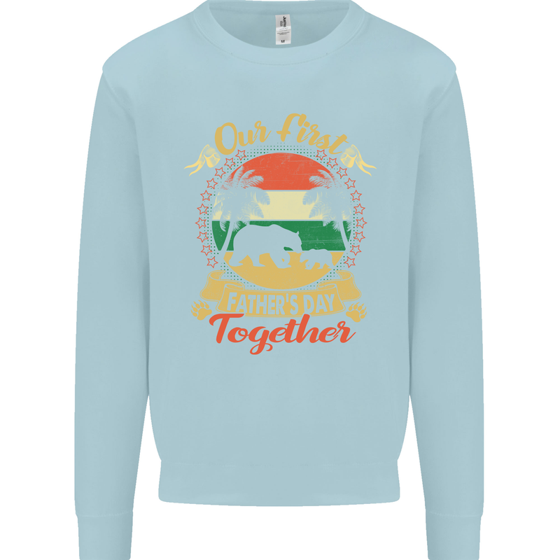 Our First Fathers Day Funny Bear Cub Mens Sweatshirt Jumper Light Blue