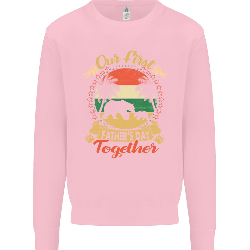 Our First Fathers Day Funny Bear Cub Mens Sweatshirt Jumper Light Pink