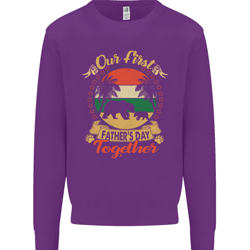 Our First Fathers Day Funny Bear Cub Mens Sweatshirt Jumper Purple