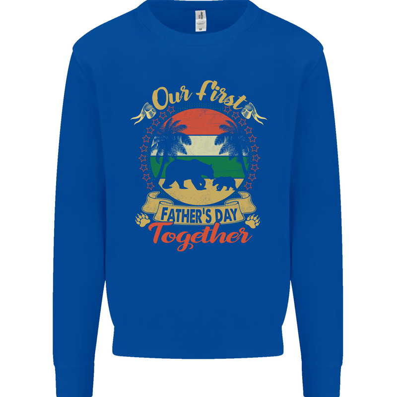 Our First Fathers Day Funny Bear Cub Mens Sweatshirt Jumper Royal Blue