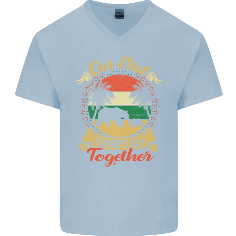 Our First Fathers Day Funny Bear Cub Mens V-Neck Cotton T-Shirt xx