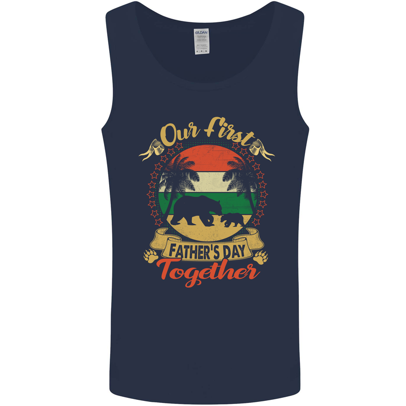 Our First Fathers Day Funny Bear Cub Mens Vest Tank Top Navy Blue