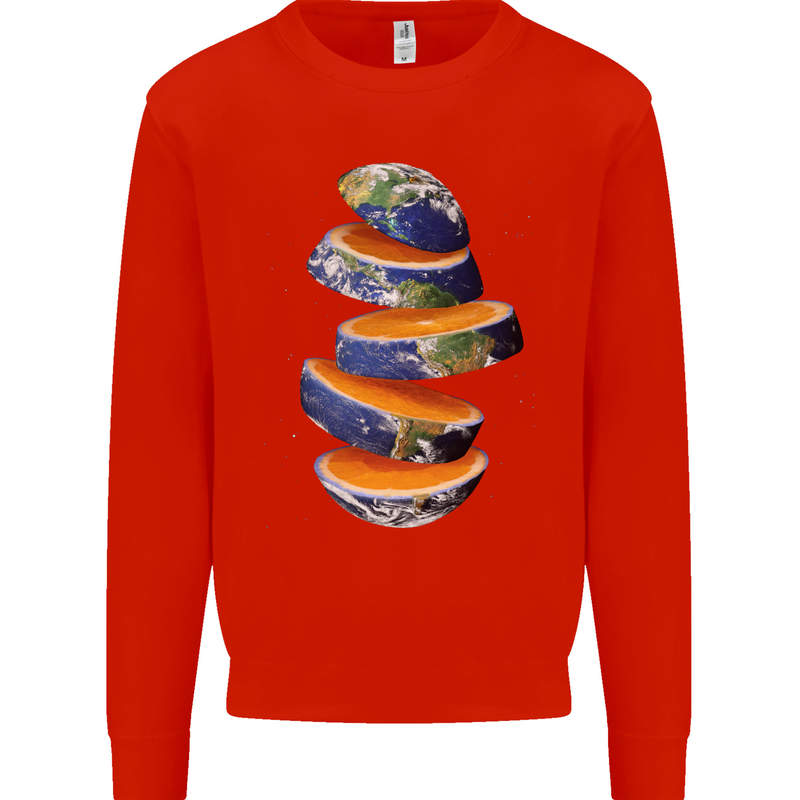 Our Orange Planet Earth Kids Sweatshirt Jumper Bright Red