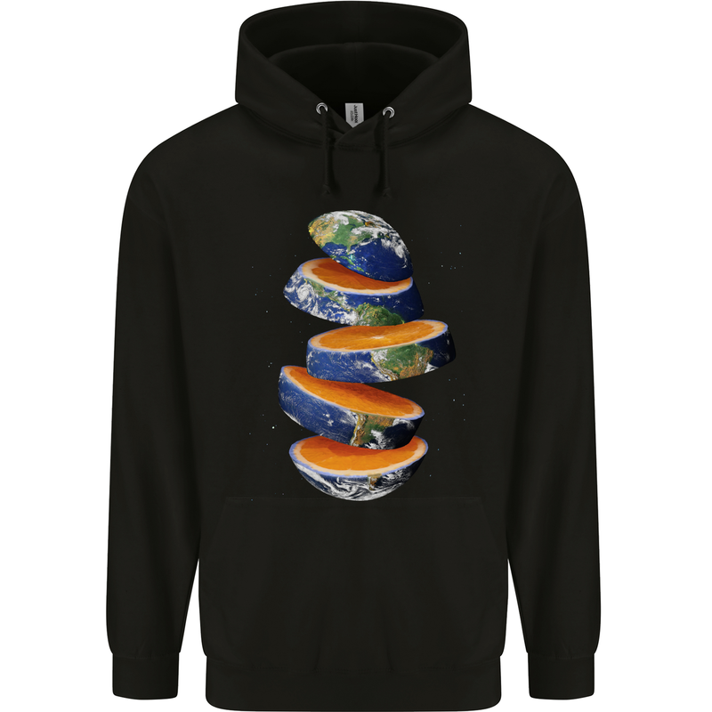 Our Orange Planet Earth Mens 80% Cotton Hoodie Black