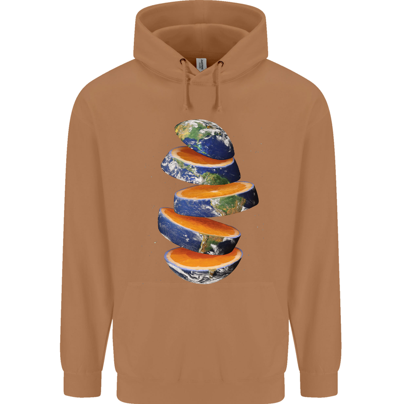 Our Orange Planet Earth Mens 80% Cotton Hoodie Caramel Latte