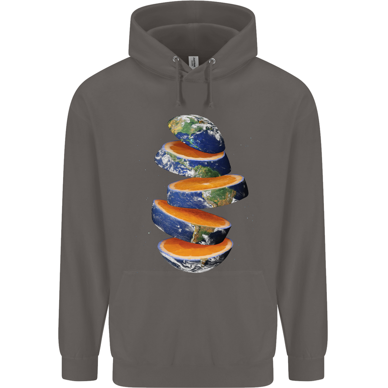 Our Orange Planet Earth Mens 80% Cotton Hoodie Charcoal
