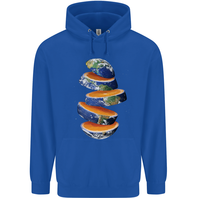 Our Orange Planet Earth Mens 80% Cotton Hoodie Royal Blue