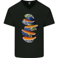 Our Orange Planet Earth Mens V-Neck Cotton T-Shirt Black