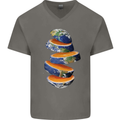 Our Orange Planet Earth Mens V-Neck Cotton T-Shirt Charcoal
