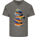 Our Orange Planet Earth Mens V-Neck Cotton T-Shirt Charcoal