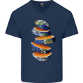 Our Orange Planet Earth Mens V-Neck Cotton T-Shirt Navy Blue