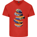 Our Orange Planet Earth Mens V-Neck Cotton T-Shirt Red
