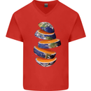 Our Orange Planet Earth Mens V-Neck Cotton T-Shirt Red