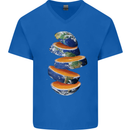 Our Orange Planet Earth Mens V-Neck Cotton T-Shirt Royal Blue