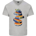 Our Orange Planet Earth Mens V-Neck Cotton T-Shirt Sports Grey