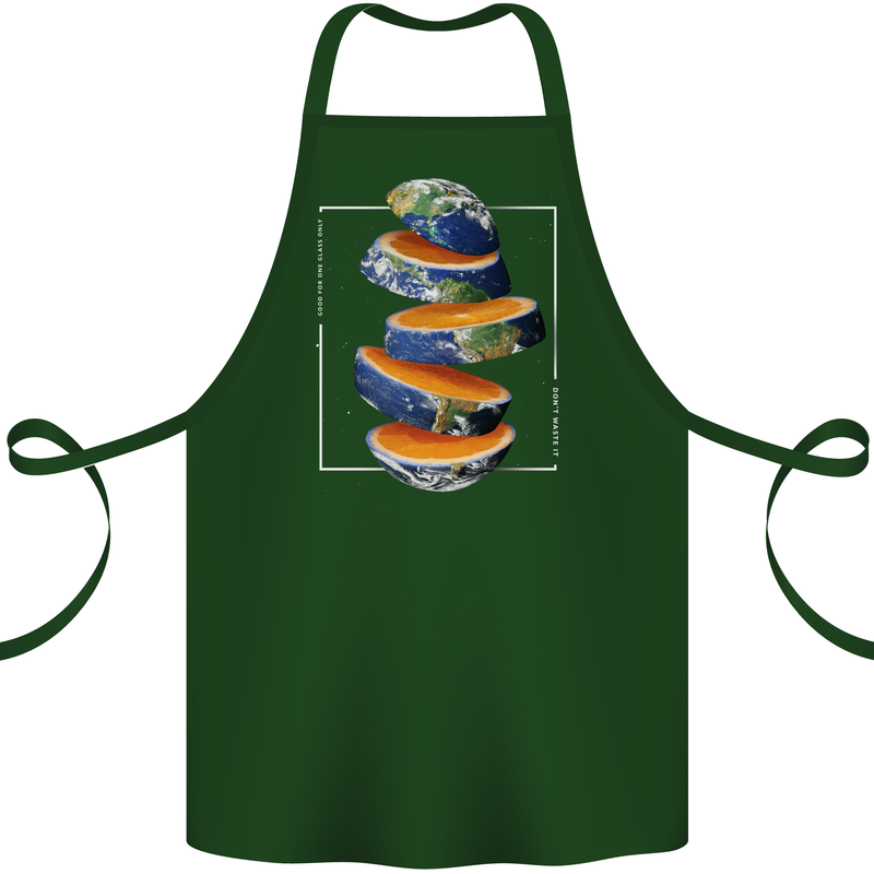 Our Orange Planet Earth One Glass Only Cotton Apron 100% Organic Forest Green