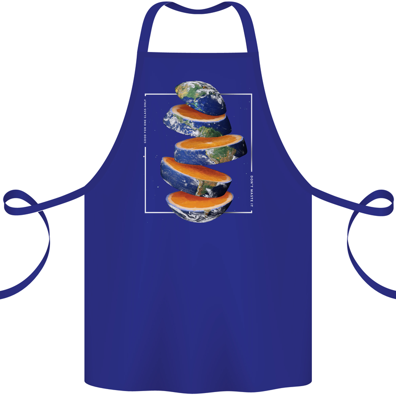 Our Orange Planet Earth One Glass Only Cotton Apron 100% Organic Royal Blue