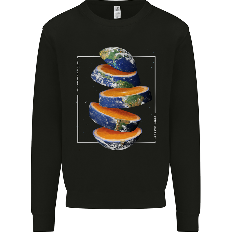 Our Orange Planet Earth One Glass Only Kids Sweatshirt Jumper Black