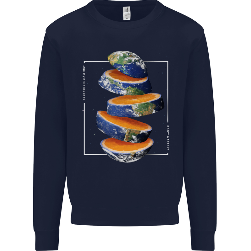 Our Orange Planet Earth One Glass Only Kids Sweatshirt Jumper Navy Blue
