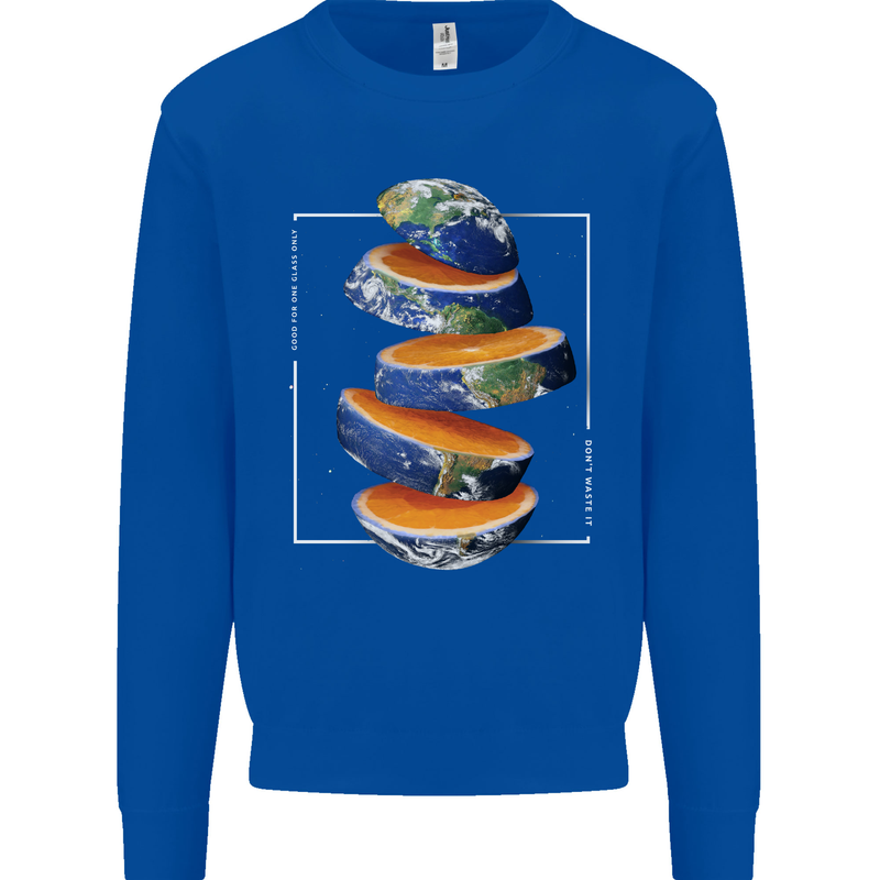 Our Orange Planet Earth One Glass Only Kids Sweatshirt Jumper Royal Blue