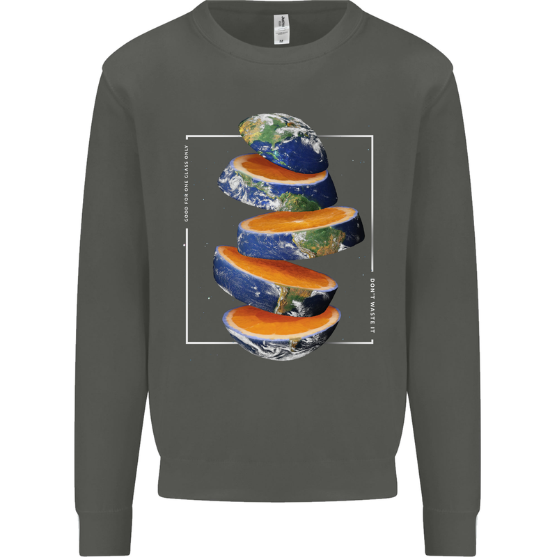 Our Orange Planet Earth One Glass Only Kids Sweatshirt Jumper Storm Grey
