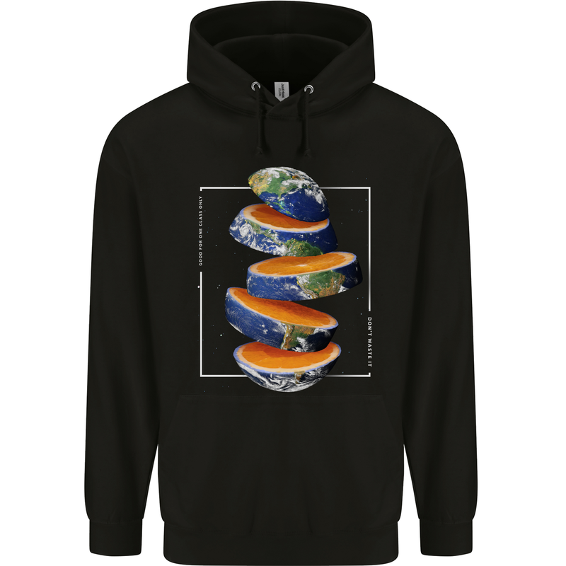Our Orange Planet Earth One Glass Only Mens 80% Cotton Hoodie Black