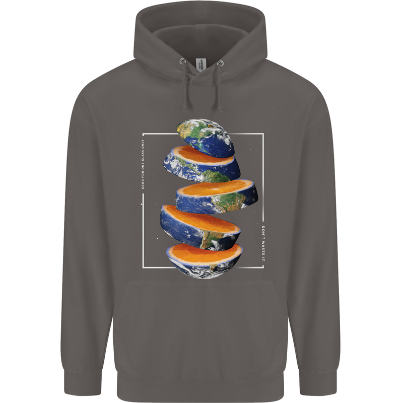 Our Orange Planet Earth One Glass Only Mens 80% Cotton Hoodie Charcoal